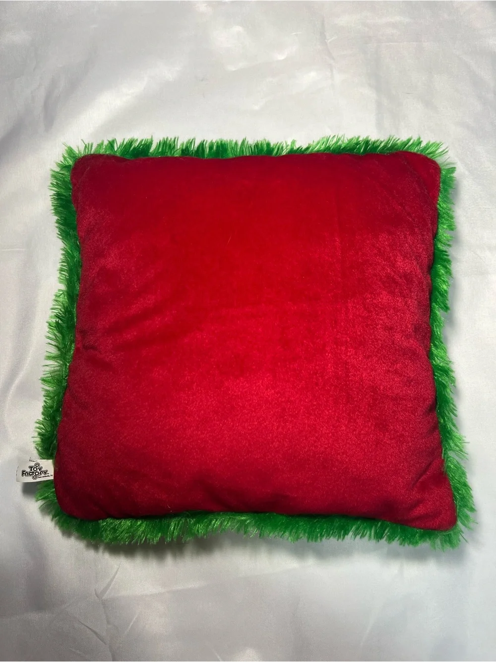 Vintage 2000 Grinch Stole Christmas Toy Factory 10x10 Pillow Red Green Rare Fur